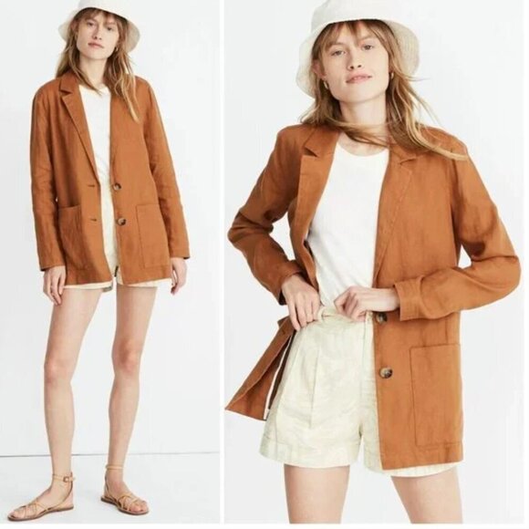 Madewell Linen Dorset Blazer Linen Terracotta Russet Brown size Medium - Picture 1 of 7